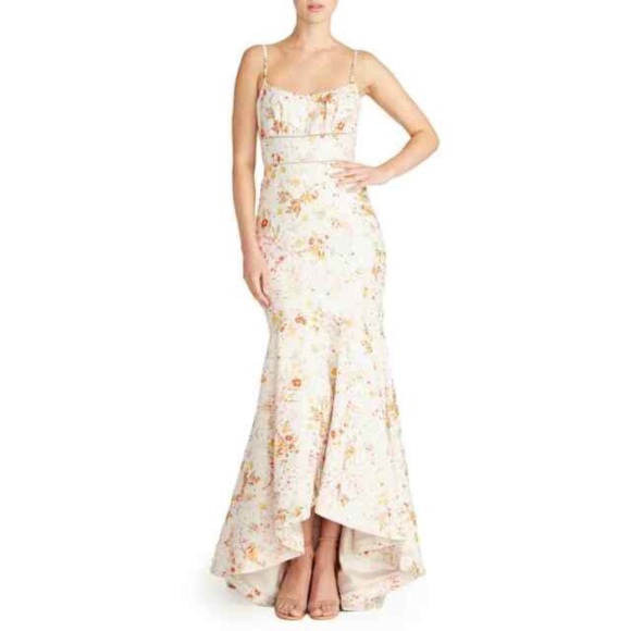Monique Lhuillier Floral High Low Dress - Cream and Pink - Picture 1 of 15